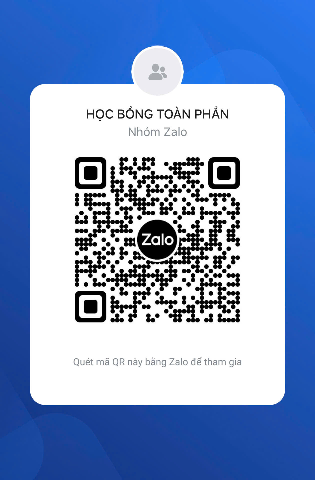 Mã QR Nhóm Zalo Học Bổng Toàn Phần